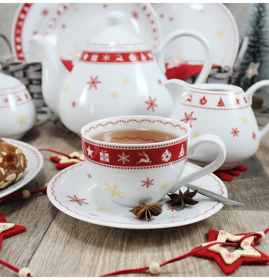 obrazek 2 Piękny 11-elementowy zestaw do herbaty z porcelany zdobiony świątecznym motywem – Leander