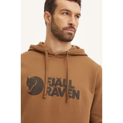 Zdjęcie Fjallraven bluza dresowa Fjällräven Logo kolor brązowy z kapturem z nadrukiem F84144.265