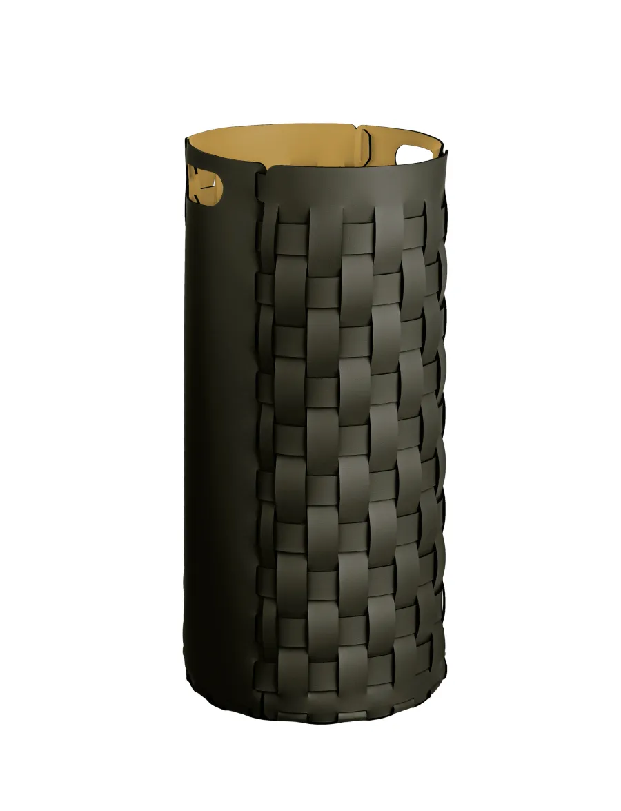 obrazek 1 Prestiżowy skórzany kosz Bottega Ø33xH68 cm w kolorze ciemnej oliwki