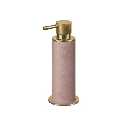 Picture Stylish gold-plated dispenser Ø7xH19 cm with a powder pink leather body
