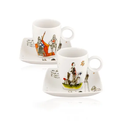 Zdjęcie Porcelanowy zestaw 4 filiżanek do kawy ze spodkami z kolekcji inspirowanej Europejską Stolicą Kultury 2012 - Guimarães -  Vista Alegre