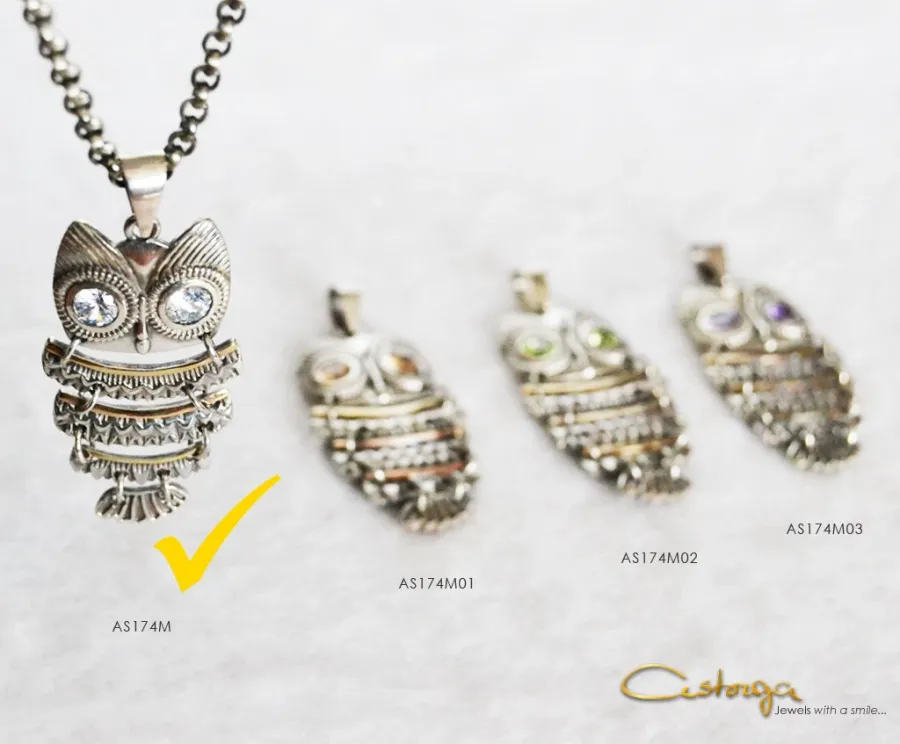 picture 3 Owl pendant made of silver with gold details and yellow zirconia crystals