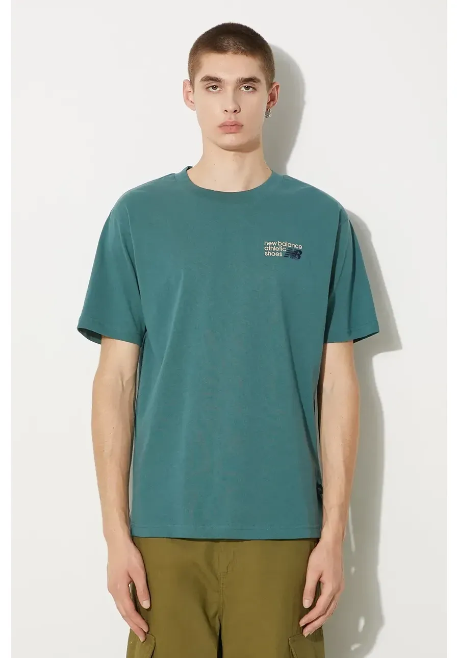 obrazek 1 New Balance t-shirt bawełniany Athletics Premium Logo męski kolor zielony z aplikacją MT41908NUS