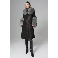 Picture A beautiful coat made of natural leather and fox fur for any occasion