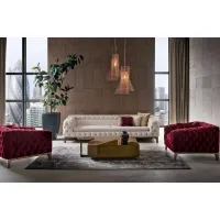 Picture Luxurious 3-Seater Sofa, Oak Structure, Velvet Upholstered Seat - Bamax