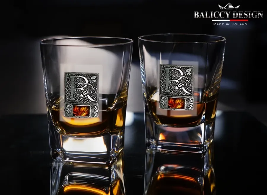 obrazek 3 Szklanka do whisky Quadro bursztyn inicjały