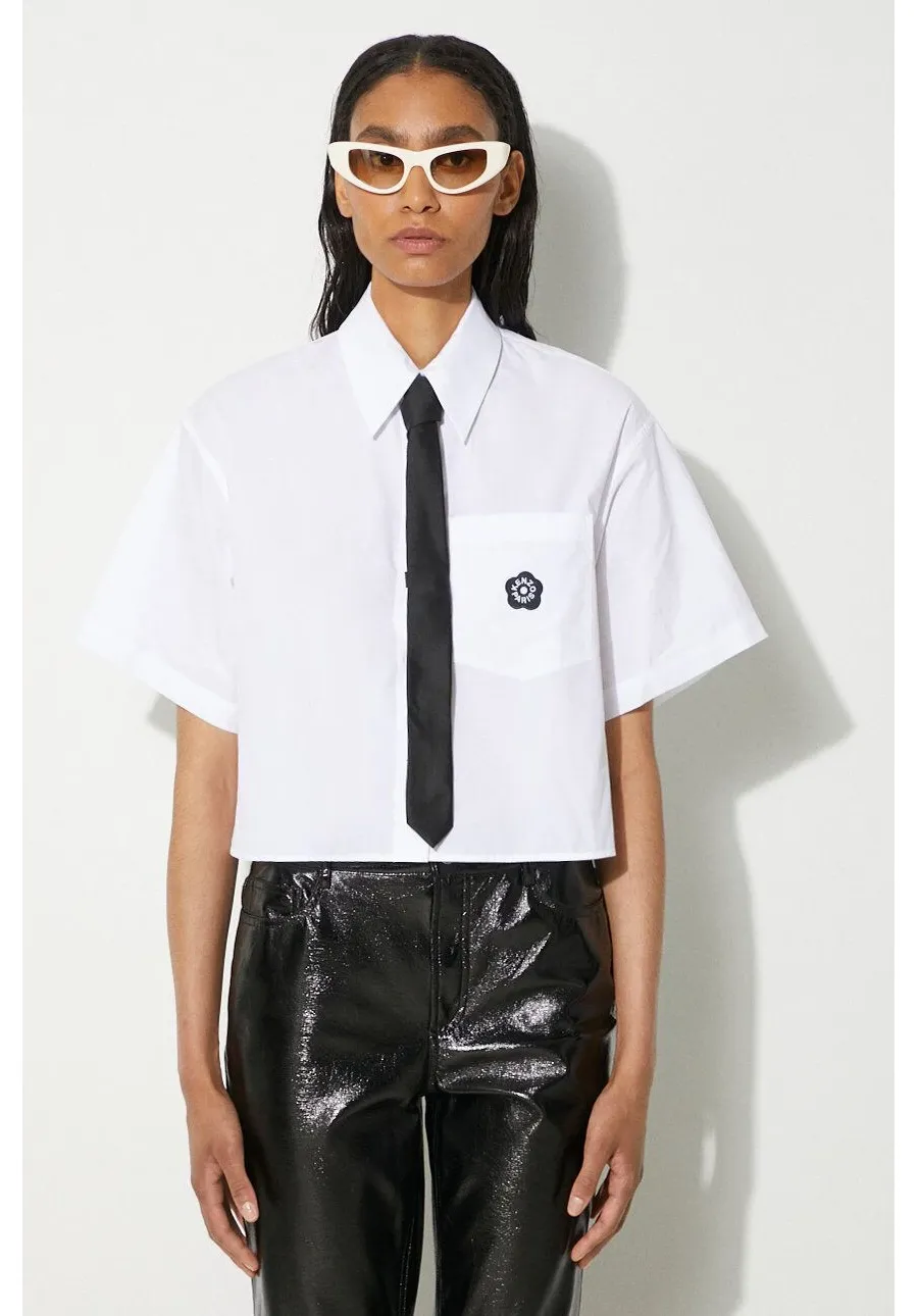 obrazek 1 Kenzo koszula bawełniana Boke Flower 2.0 Cropped Shirt damska kolor biały relaxed z kołnierzykiem klasycznym FE52CH2469LH.01
