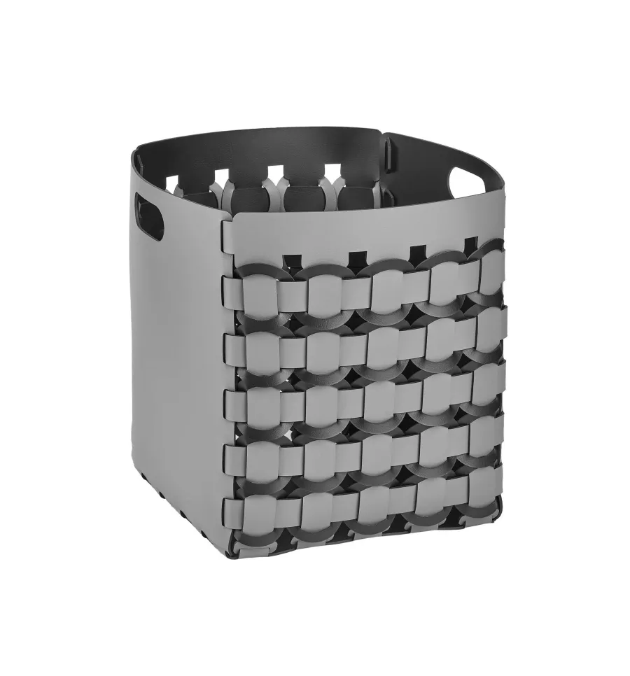 obrazek 1 Szary skórzany kosz Geometria Rotonda 35x35xH40 cm z okrągłym splotem