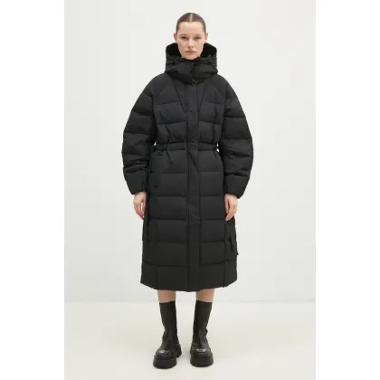 Zdjęcie GANNI kurtka puchowa Tech Seersucker Puffer Coat damska kolor czarny zimowa oversize F9688