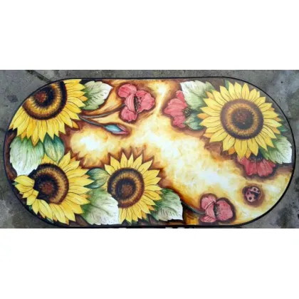 Zdjęcie Luksusowy blat z kamienia wulkanicznego z motywem słoneczników i maków - Ceramiche Valchida