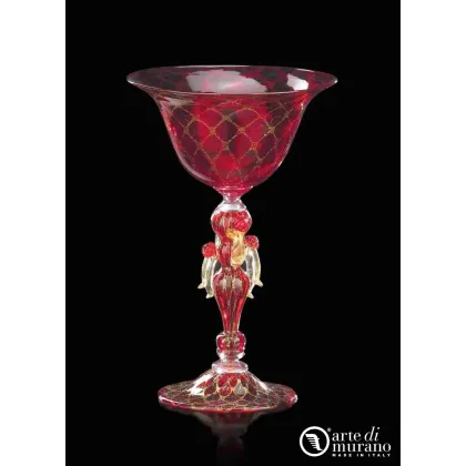 Zdjęcie Designerski czerwony wazon ze szkła Murano ze złotem