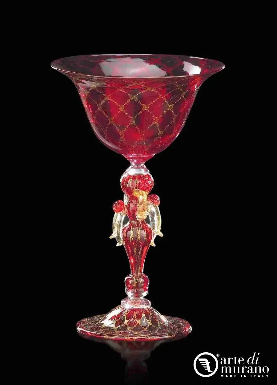 obrazek 1 Designerski czerwony wazon ze szkła Murano ze złotem