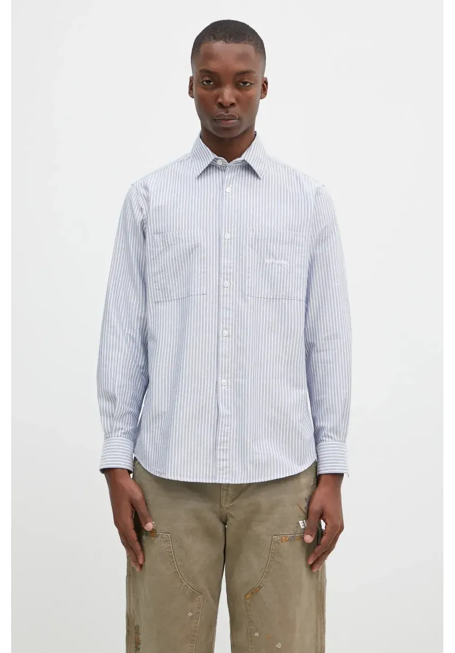 obrazek 1 No Problemo koszula bawełniana Oxford Stripe Longsleeve Shirt męska kolor niebieski regular z kołnierzykiem klasycznym NP40102.02