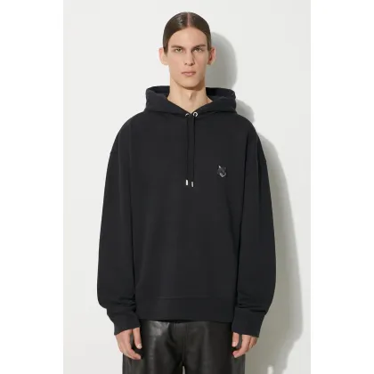 Zdjęcie Maison Kitsuné bluza bawełniana Bold Fox Head Patch Oversize Hoodie męska kolor czarny z kapturem gładka LM00705KM0001