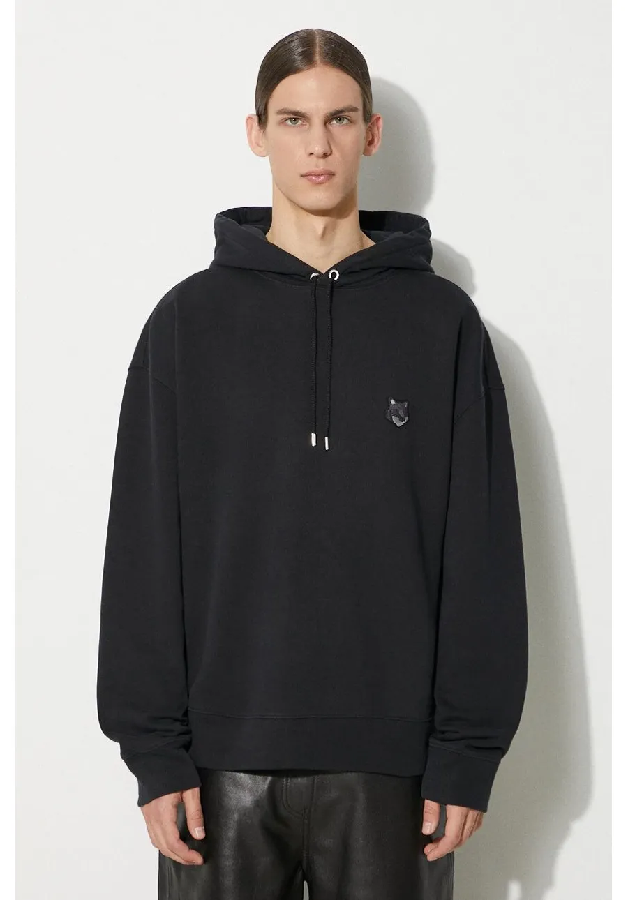 obrazek 1 Maison Kitsuné bluza bawełniana Bold Fox Head Patch Oversize Hoodie męska kolor czarny z kapturem gładka LM00705KM0001