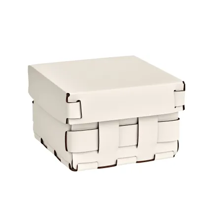 Zdjęcie Skórzany biały kosz Bottega 19x19xH13 cm