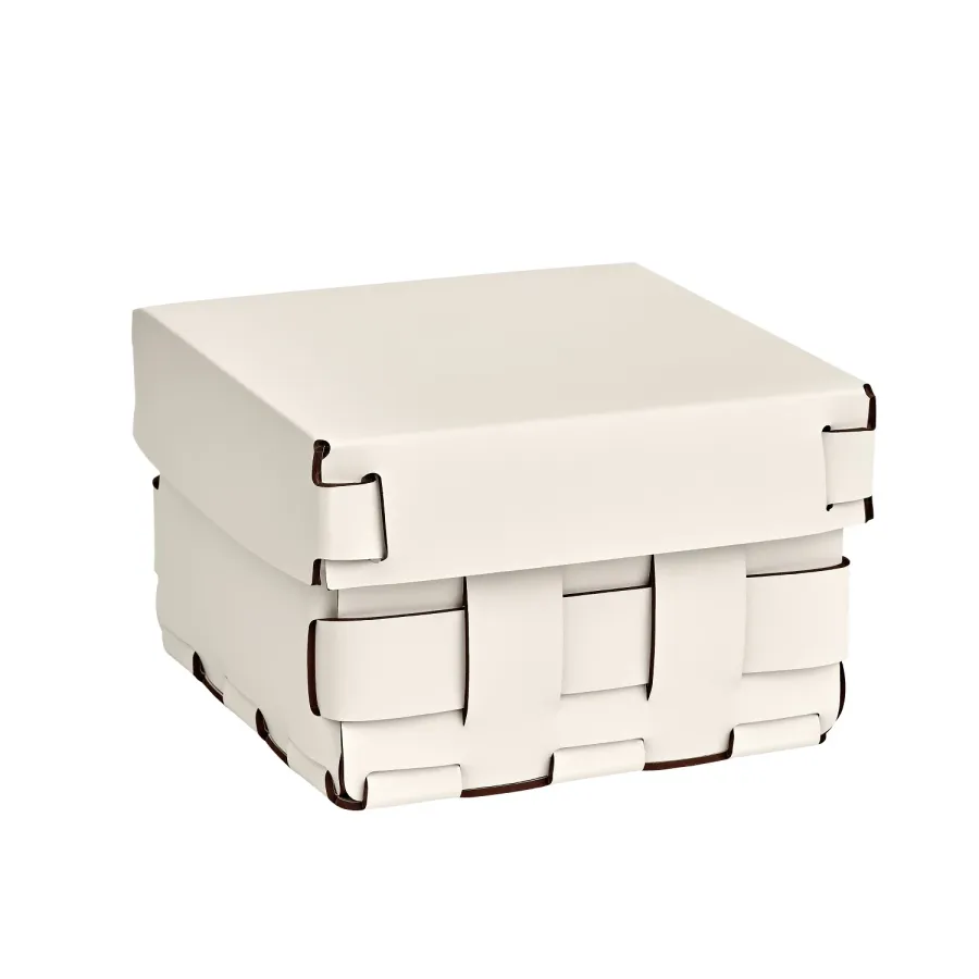 obrazek 1 Skórzany biały kosz Bottega 19x19xH13 cm