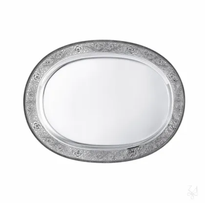 Picture Exclusive oval silver tray decorated with a plant ornament - Zaramella Argenti