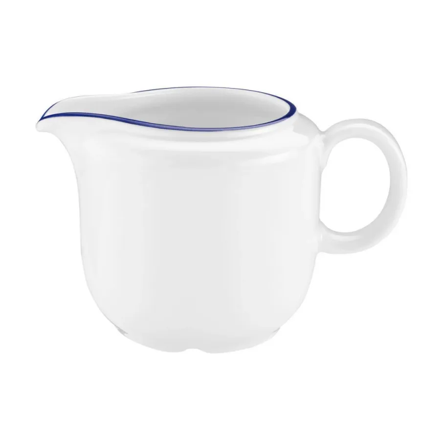 obrazek 1 Biały porcelanowy dzbanuszek do mleka zdobiony niebieską obwódką - Seltmann Weiden