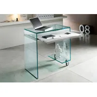 Zdjęcie Szklane biurko komputerowe z białą półką - Tonelli Design