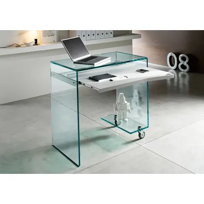 Zdjęcie Szklane biurko komputerowe z białą półką - Tonelli Design