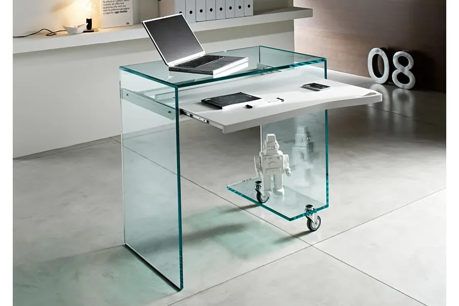 obrazek 1 Szklane biurko komputerowe z białą półką - Tonelli Design