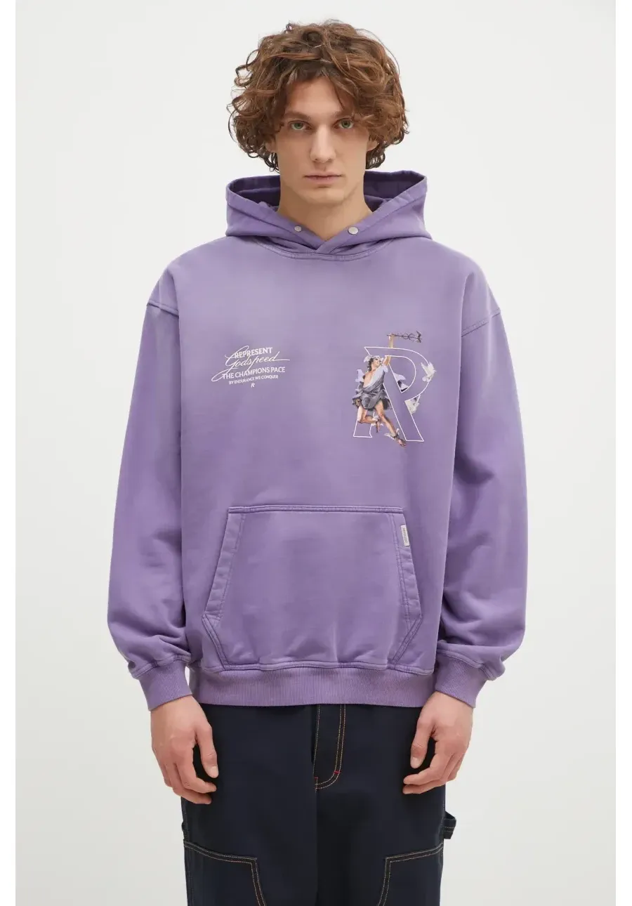 obrazek 1 Represent bluza bawełniana Hermes Hoodie męska kolor fioletowy z kapturem z nadrukiem MLM4230.057