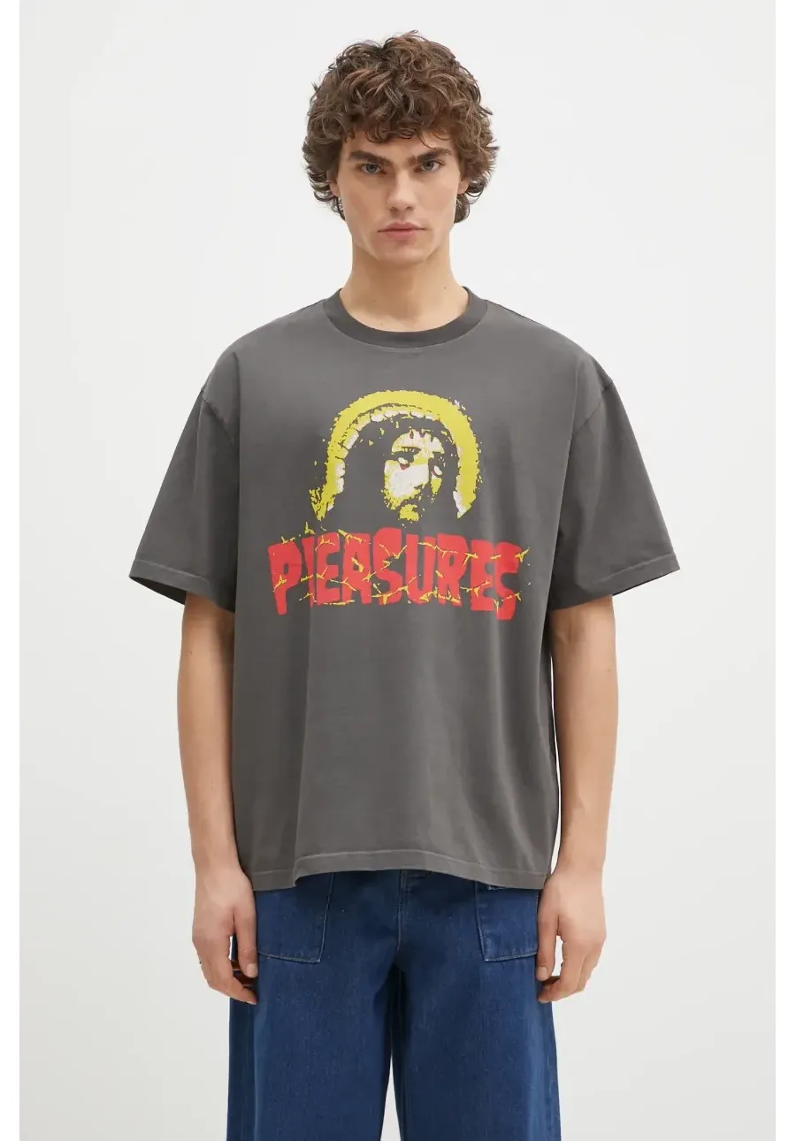 obrazek 1 PLEASURES t-shirt bawełniany Chosen Heavyweight męski kolor szary z nadrukiem P24W033