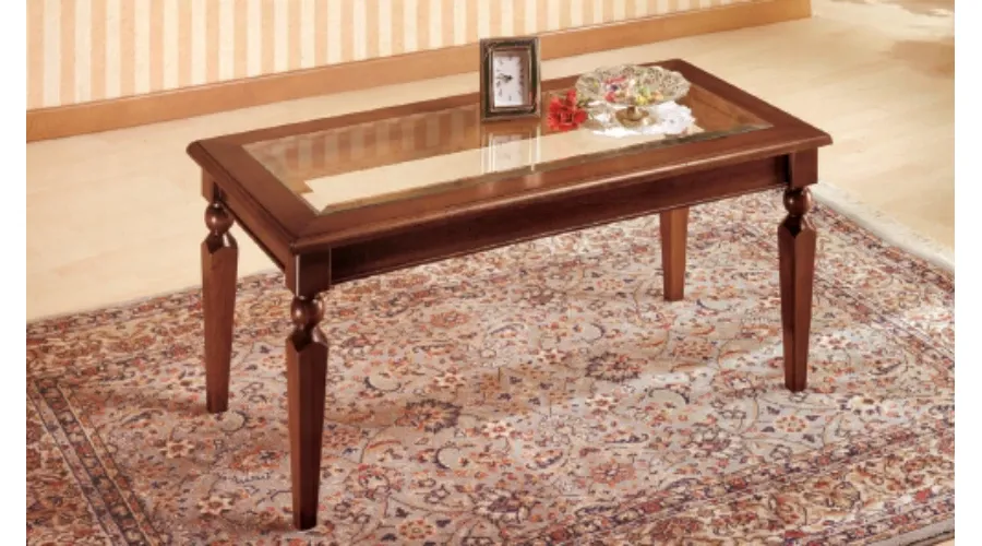 obrazek 1 Włoski stolik kawowy z litej topoli, szklany blat 80x45x45cm - Fratelli Mirandola