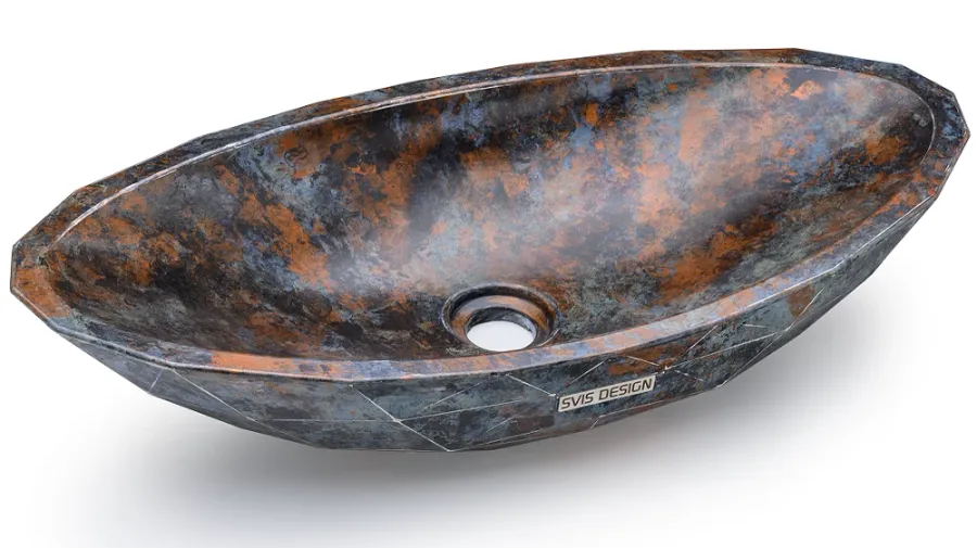 obrazek 2 Wyjątkowa umywalka 60 cm DIAMOND BASIC – ALCHEMY, niebieski, czarny i miedziany, lakier półmatowy