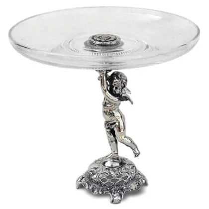 Zdjęcie Przepiękna patera z cherubinem - pewter i szkło