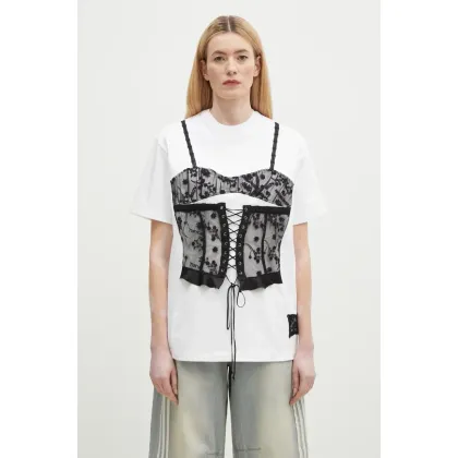 Zdjęcie Andersson Bell t-shirt bawełniany Lace Corset Oversized damski kolor biały atb1268w
