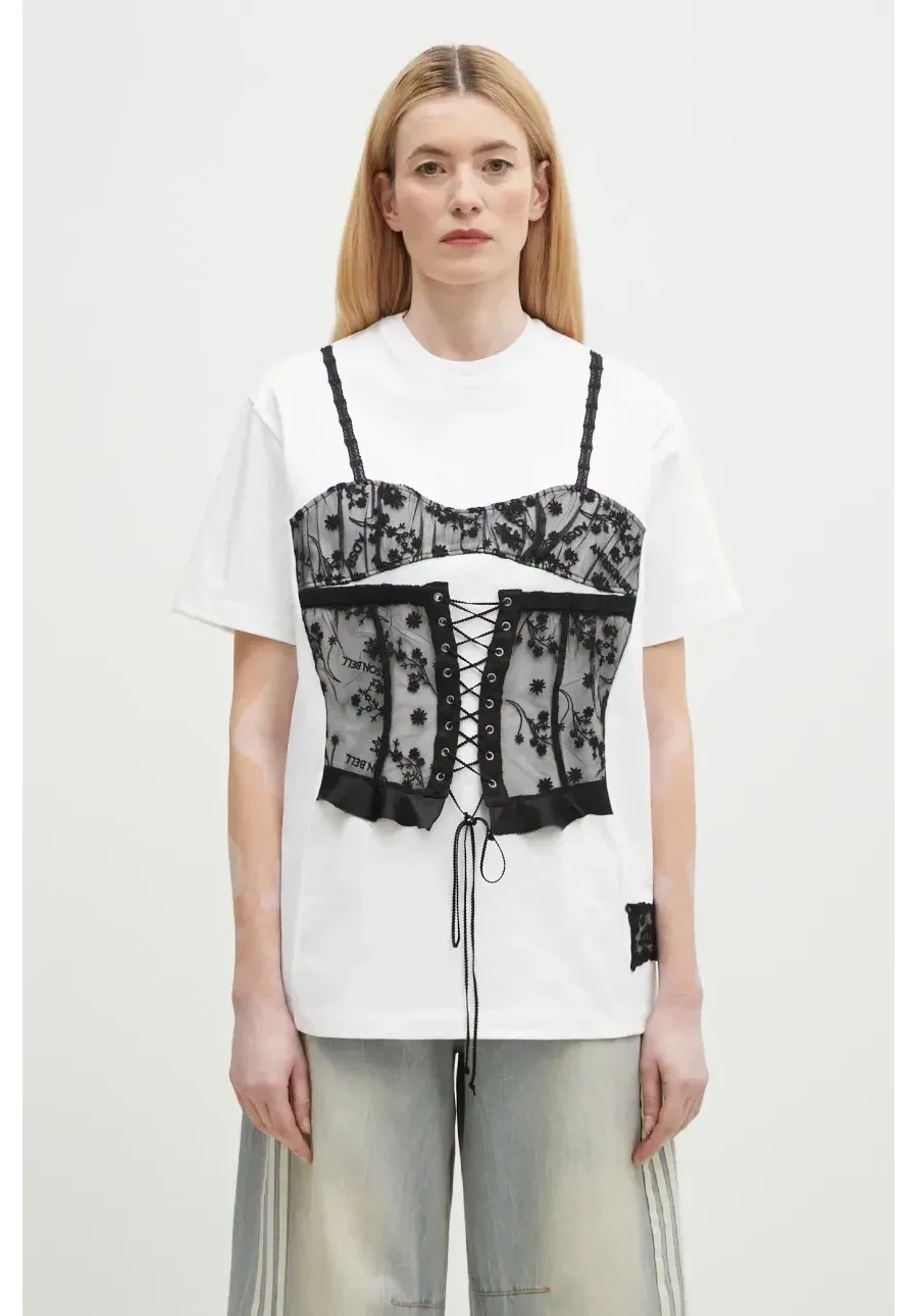 obrazek 1 Andersson Bell t-shirt bawełniany Lace Corset Oversized damski kolor biały atb1268w
