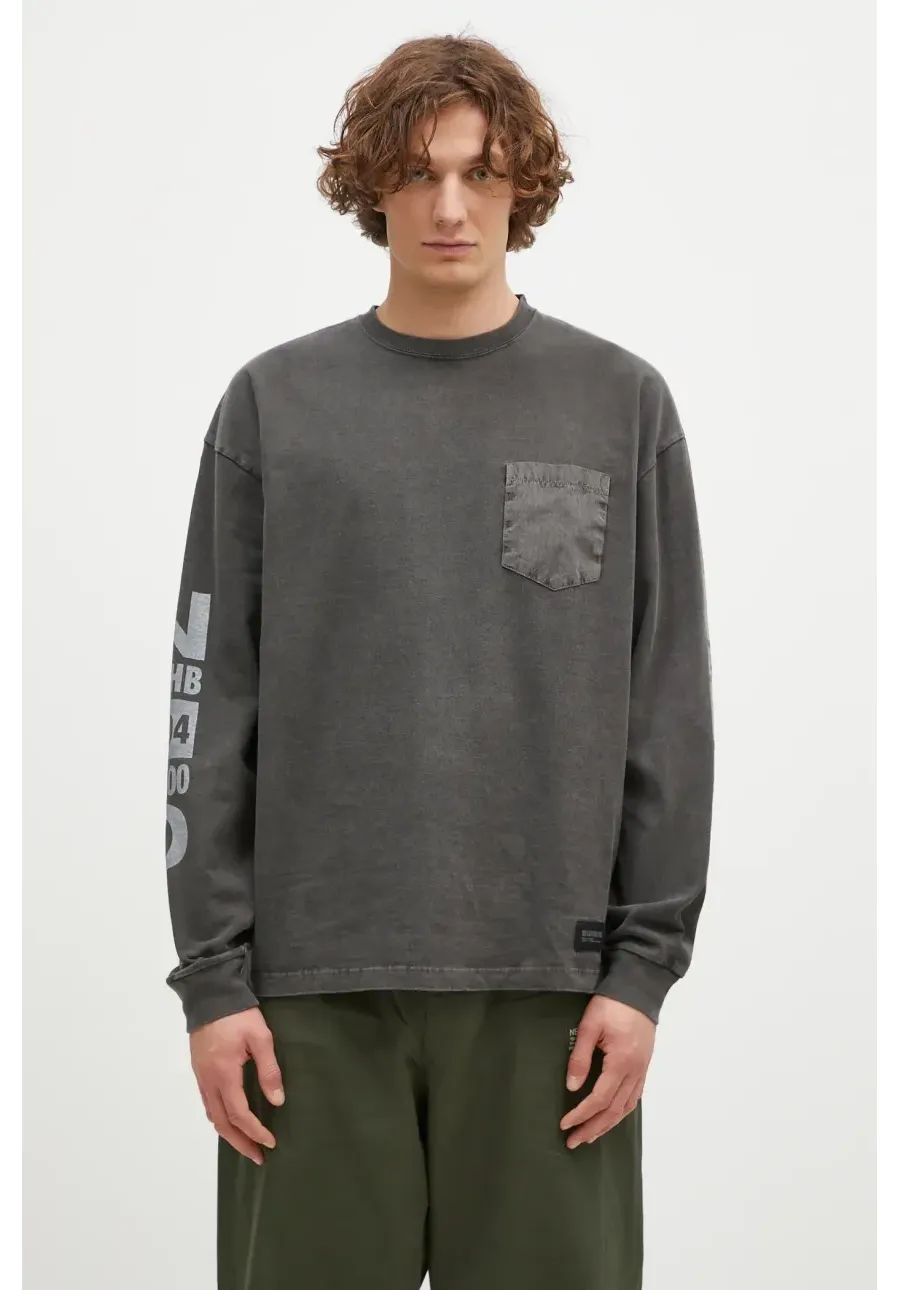 obrazek 1 NEIGHBORHOOD longsleeve bawełniany Pigment Dyed Crewneck Longsleeve kolor szary z nadrukiem 242UNNH.CSM03