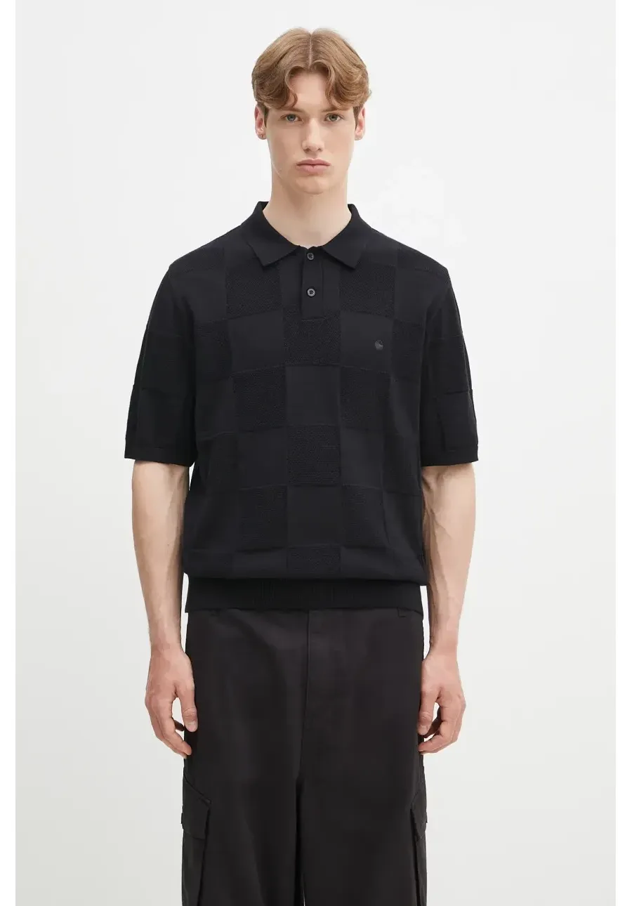 obrazek 1 Carhartt WIP polo bawełniane S/S Checker Polo męski kolor czarny gładki I034535