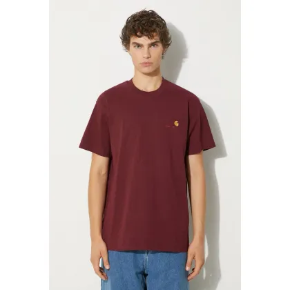 Zdjęcie Carhartt WIP t-shirt bawełniany S/S American Script męski kolor bordowy z aplikacją I029956.2BYXX