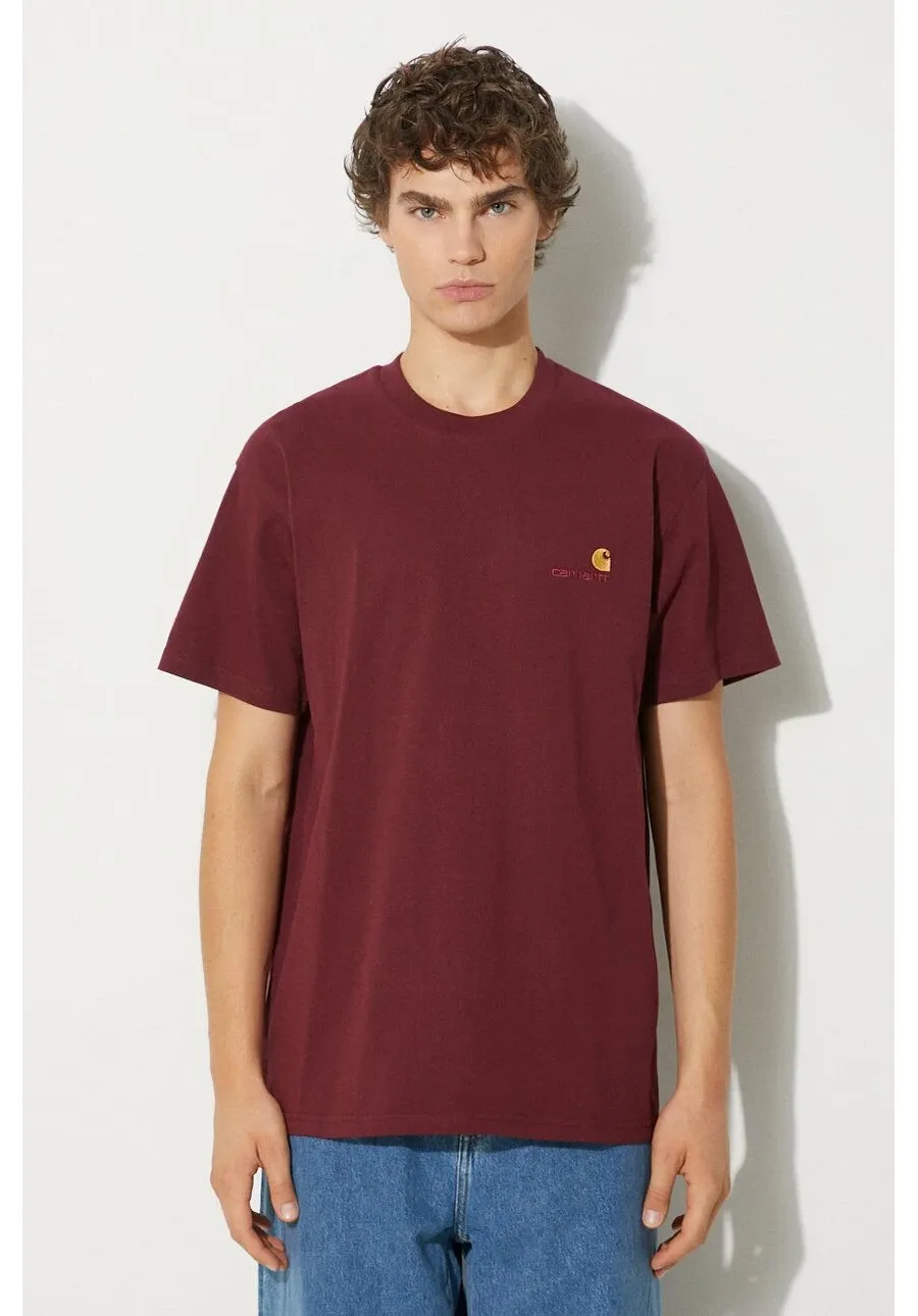 obrazek 1 Carhartt WIP t-shirt bawełniany S/S American Script męski kolor bordowy z aplikacją I029956.2BYXX