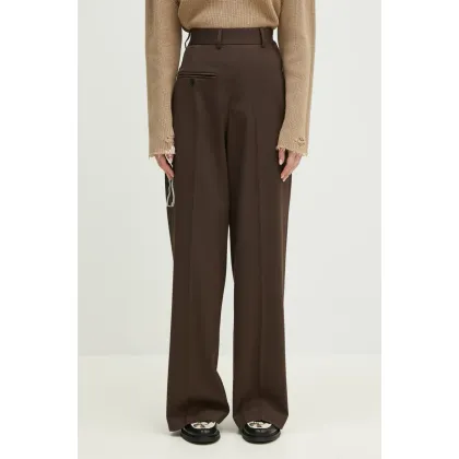Zdjęcie MM6 Maison Margiela spodnie z domieszką wełny damskie kolor brązowy proste high waist S52KA0516