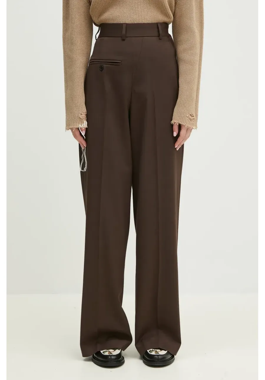 obrazek 1 MM6 Maison Margiela spodnie z domieszką wełny damskie kolor brązowy proste high waist S52KA0516
