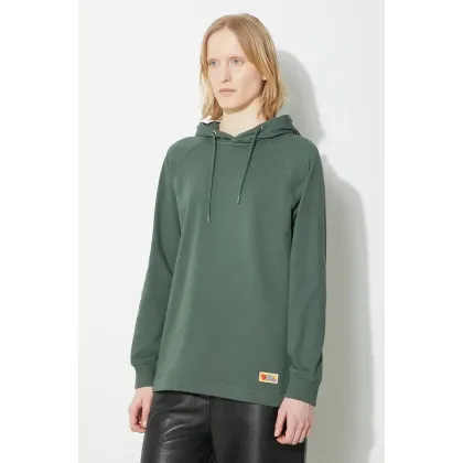 Zdjęcie Fjallraven bluza bawełniana Vardag Hoodie W damska kolor zielony z kapturem gładka F86987.679