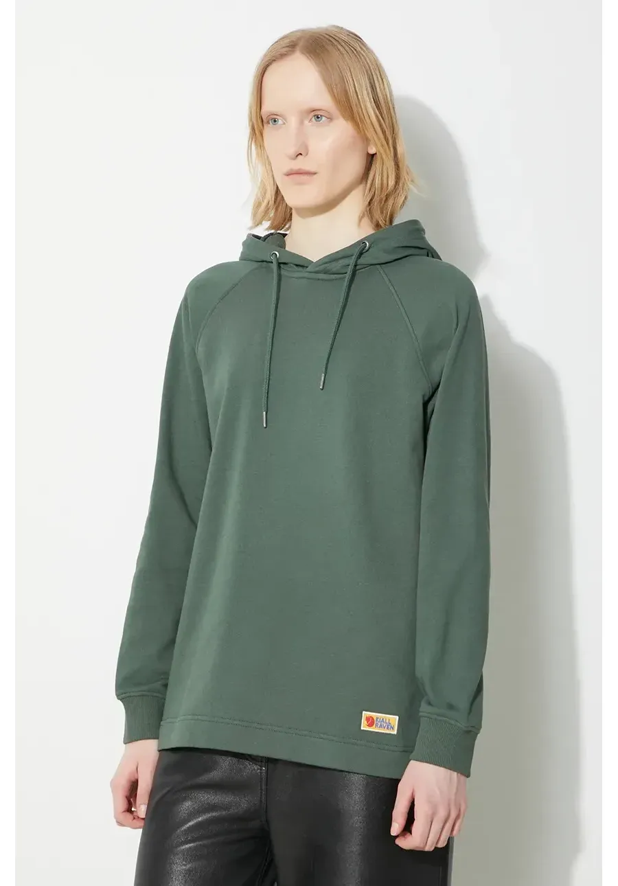 obrazek 1 Fjallraven bluza bawełniana Vardag Hoodie W damska kolor zielony z kapturem gładka F86987.679