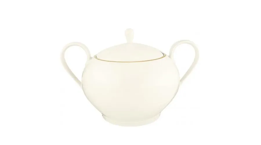 obrazek 1 Kremowa porcelanowa waza z pokrywką zdobiona złotą obwódką w stylu klasycznym – Tettau