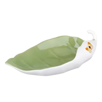 Picture Decorative porcelain magnolia leaf with a butterfly - Vista Alegre