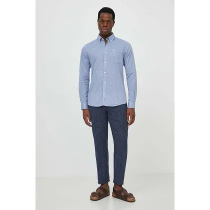 Zdjęcie Barbour koszula lniana kolor niebieski slim z kołnierzykiem button-down MSH5090