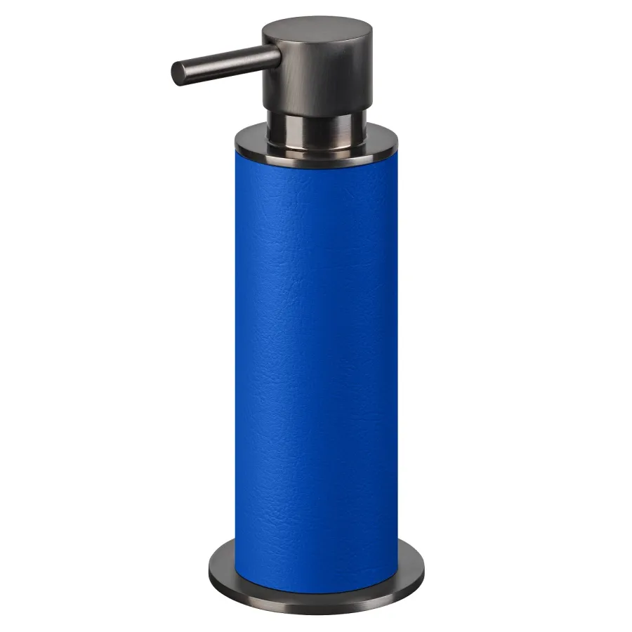 obrazek 1 Dozownik do łazienki Ø7xH19 cm ze skórzanym wykończeniem w kolorze błękitu Majorelle