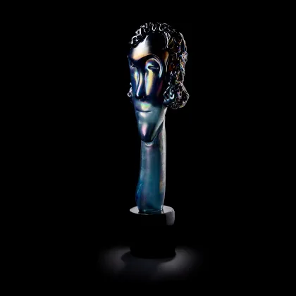 Zdjęcie Opalizująca stalowa główka na czarnej podstawie Murano