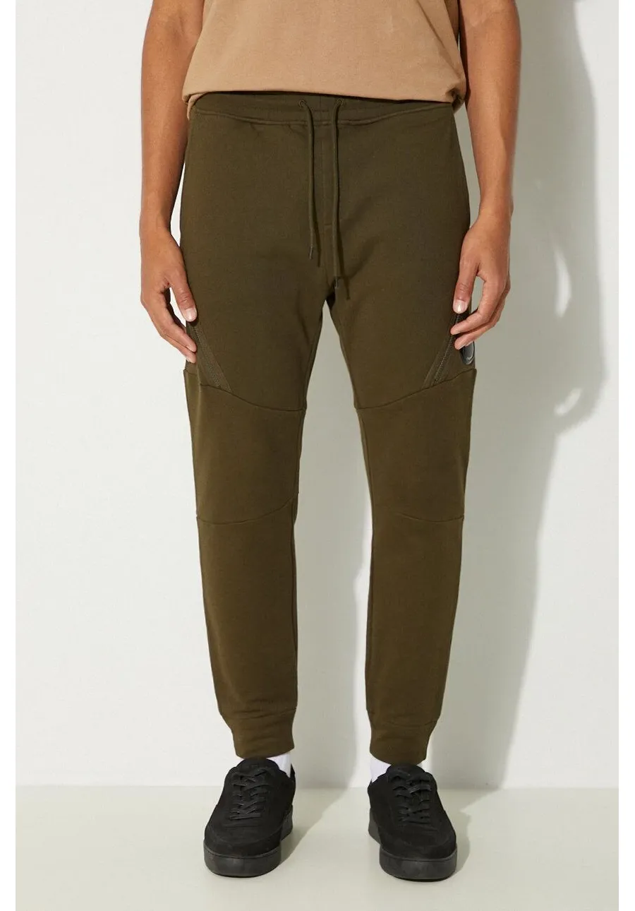 obrazek 1 C.P. Company spodnie dresowe bawełniane Diagonal Raised Fleece Lens Sweatpants kolor zielony gładkie 17CMSP084A005086W