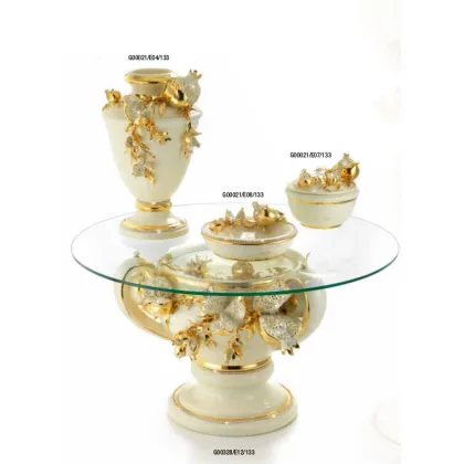 Picture Ceramic beige and gold vase from the Gaia collection with a floral motif