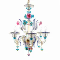 Picture Italian clear Murano glass chandelier with multicolored decorations - Il Paralume Marina