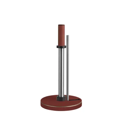 Zdjęcie Bordowy kuchenny uchwyt na ręcznik papierowy wykonany z metalu i naturalnej skóry